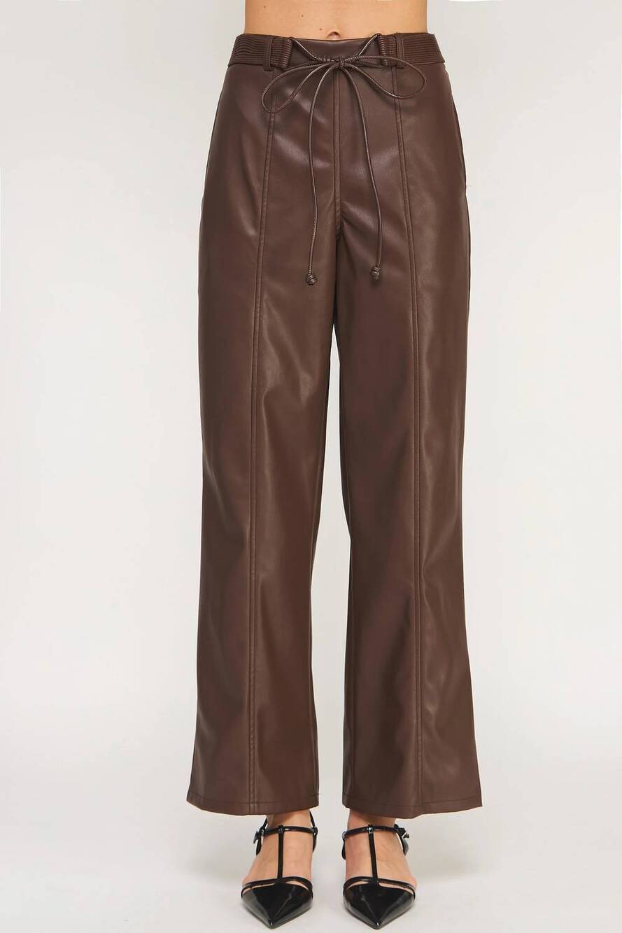 NEW STRUT & BOLT muse leather wide leg pants in mocha
